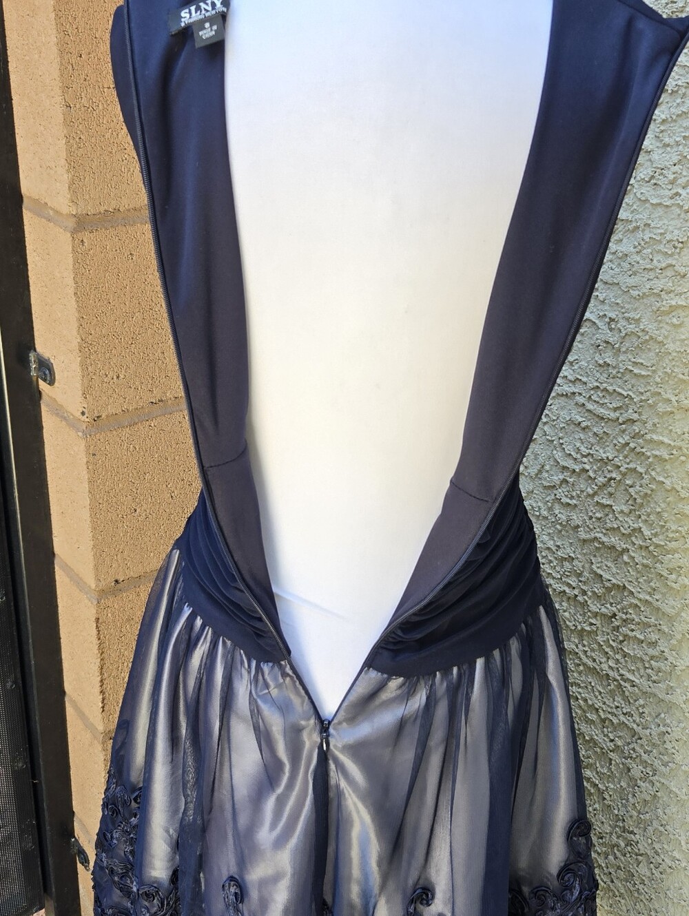 SLNY Navy Blue Embroidered A-Line Dress - Picture 8 of 12